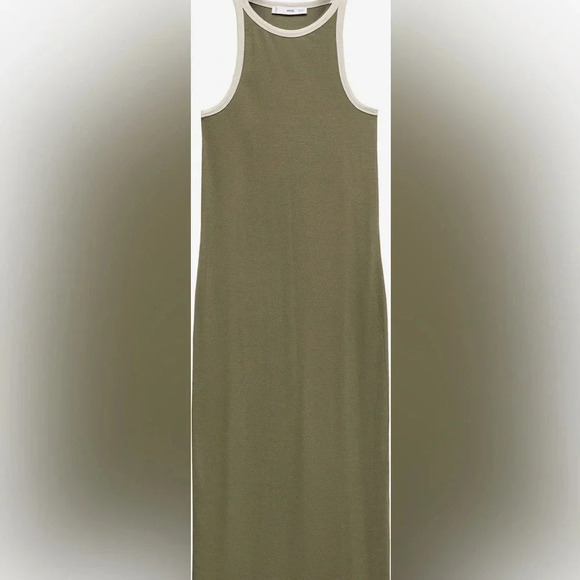 Mango Tini Maxi Dress in Green with White Trim NWT - Picture 4 of 9